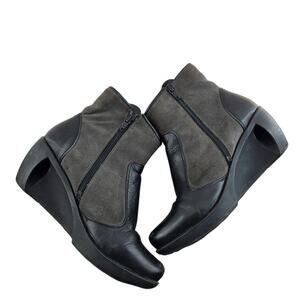 Naot Ankle Boots Womens 6 6.5 (37) Black Gray Leather Suede Wedge Heel Comfort